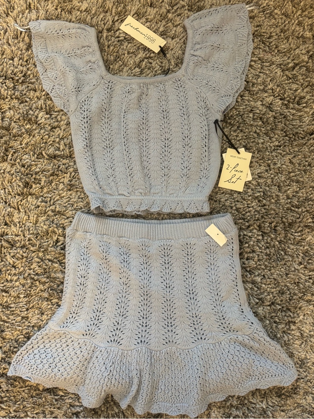 Freshman Light Blue Knit Crop Top & Skirt Set
